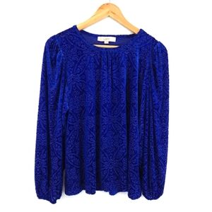 LOFT Women's Blue Mosaic Cozy Velour Textured Top